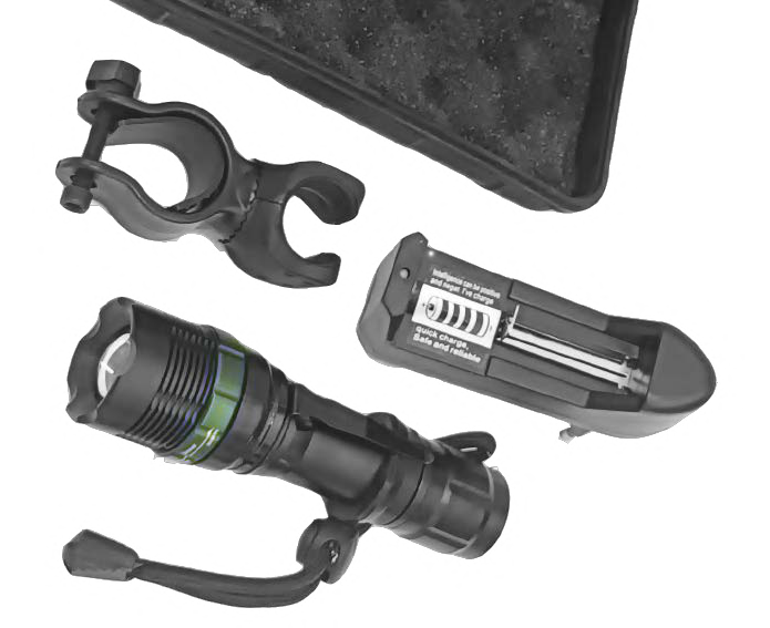 LED Flashlight with Bike Mount and Battery Charger