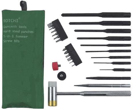Rotchi Punches Kit for Gun Smith Tool with 5 in 1 Hammer and Screw Bits