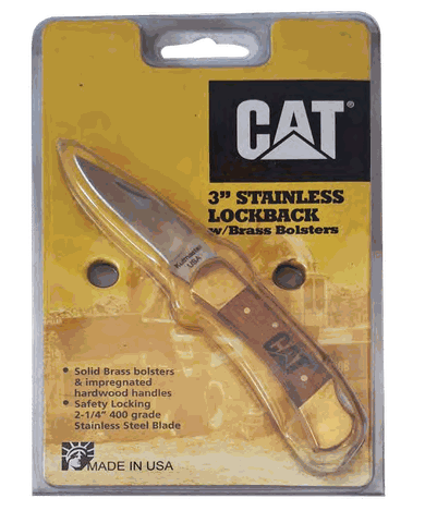 CAT Stainless Lockback Folding Knife with Brass Bolsters, image 2